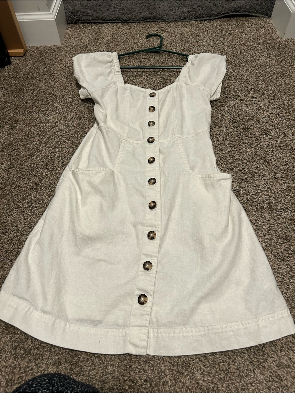 Madewell White Button-Front Mini Dress with Puff Sleeves